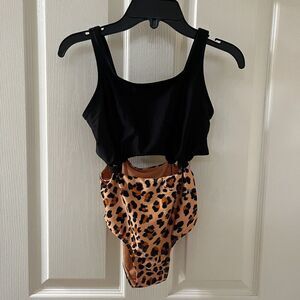 Art Class Black Leopard Print One Piece Swimsuit Girls Size Medium 7-8